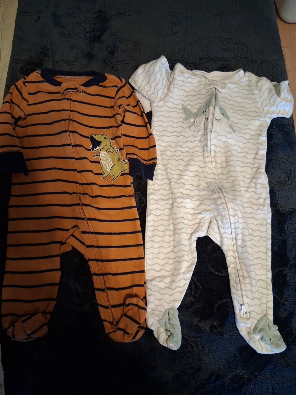 Striped Orange Dino Footed One-Piece (Kids)